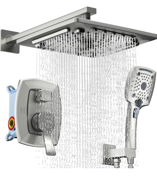 ELLO&ALLO Shower Faucet Set Mixing Valve and Trim Kit Brushed Nickel, Rainfall W