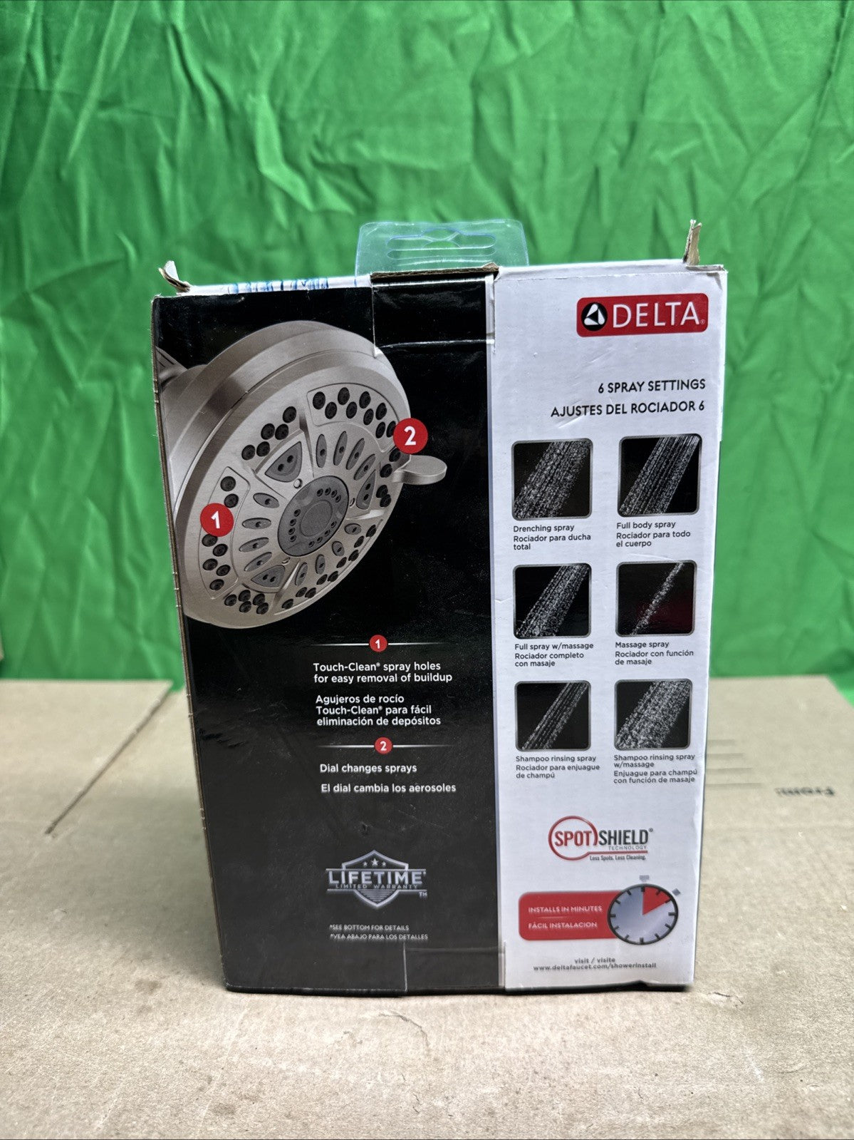 Delta 6 Spray Fixed Shower Head in Brushed Nickel Setting Water Sense New/Sealed