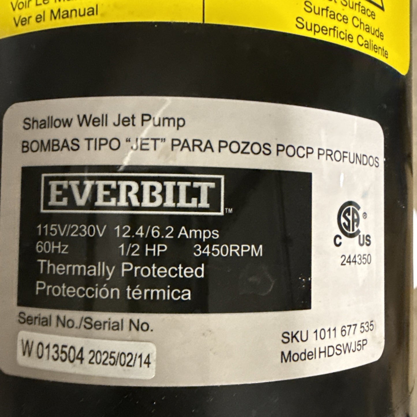 Everbilt 1/2 HP Shallow Well Jet Pump 1011677535 *Read Description.