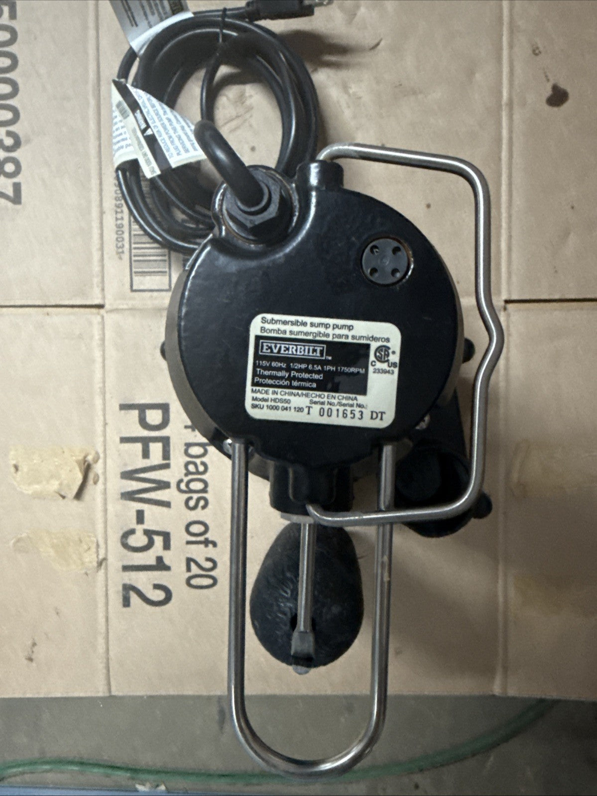 Everbilt 1/2 HP Cast Iron Sump Pump Model # HDS50 Used