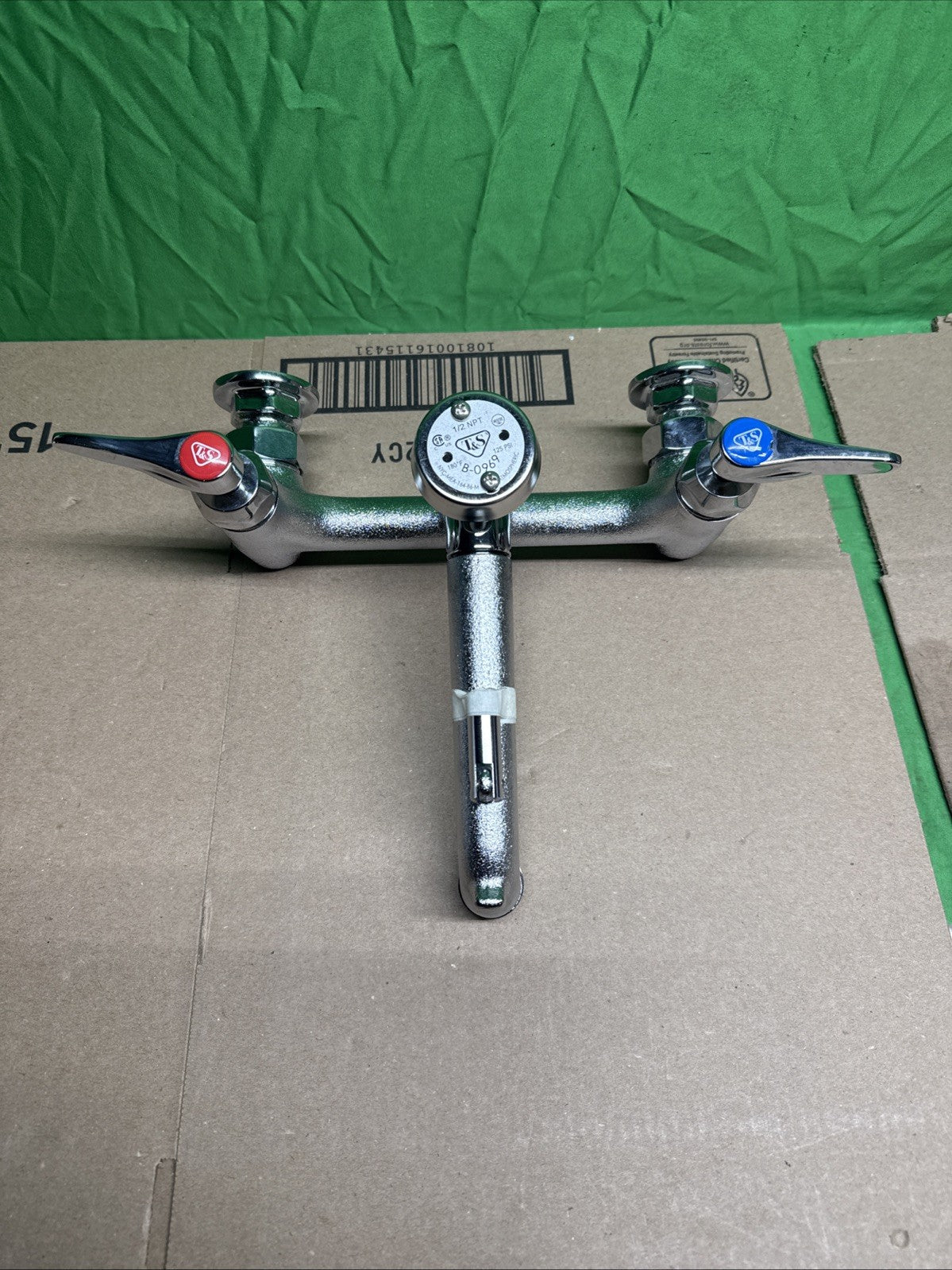 T&S Brass Service Sink Faucet Wall Mount 8" Center Built In Stop Chrome Industri