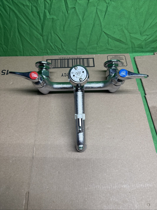 T&S Brass Service Sink Faucet Wall Mount 8" Center Built In Stop Chrome Industri