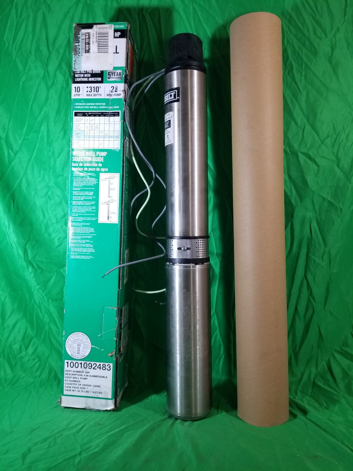 EVERBILT HDSUB10-102 Deep Well Pump 4” Submersible 1 HP 10 GPM 2 Wire 310’