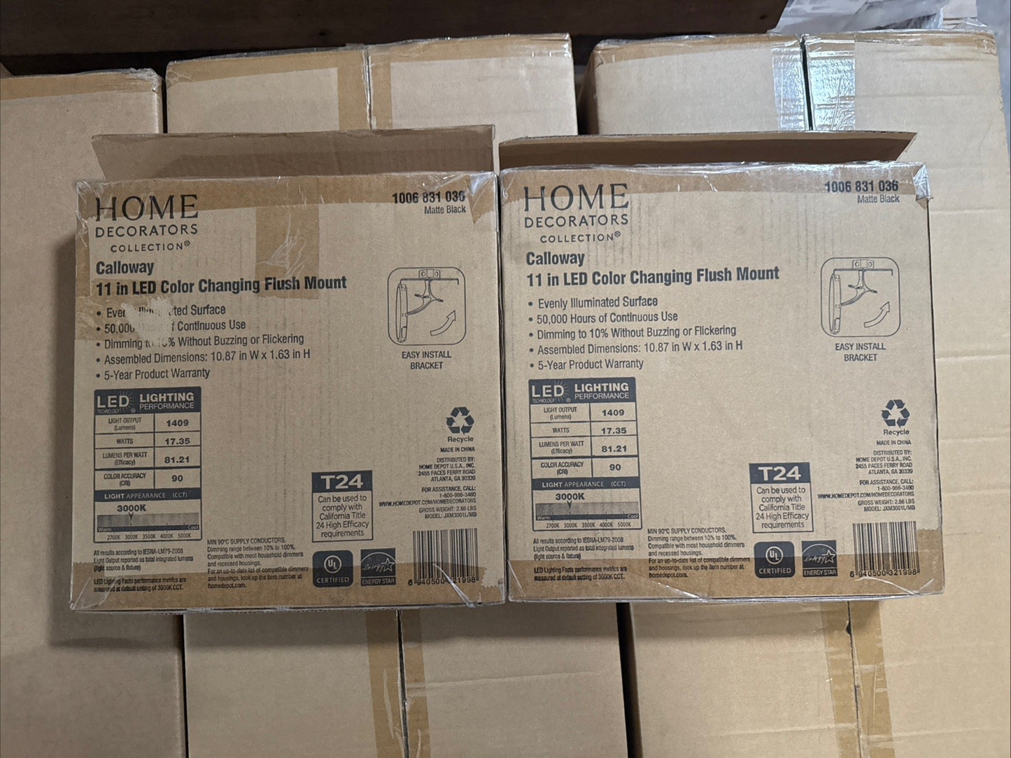 2PK Home Decorators Calloway 11 in. Matte Black Integrated LED 5CCT Flush Mount