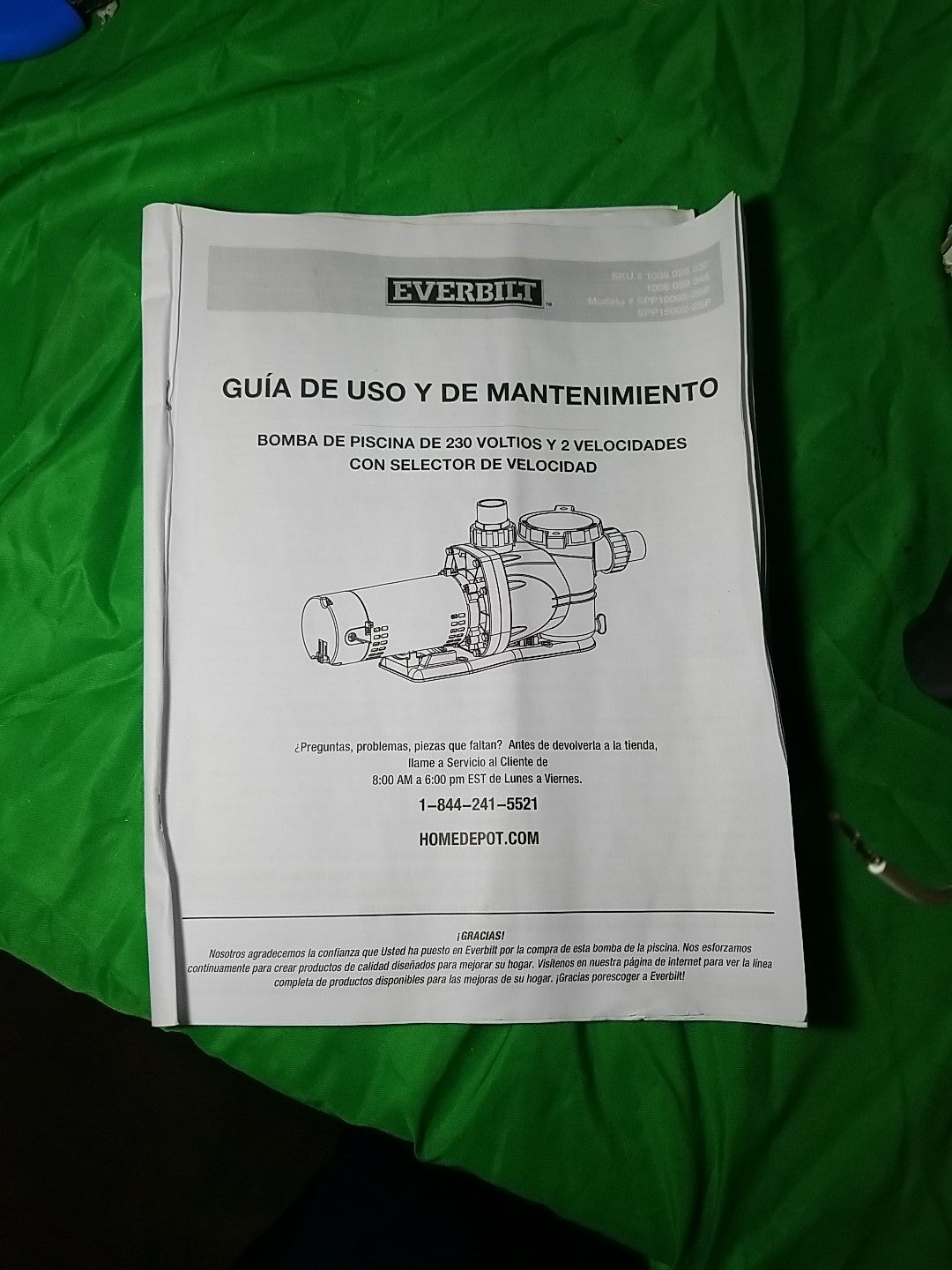 Everbilt Pool Pump Fan-Cooled Motor 1.5 HP 230V Has Unions.