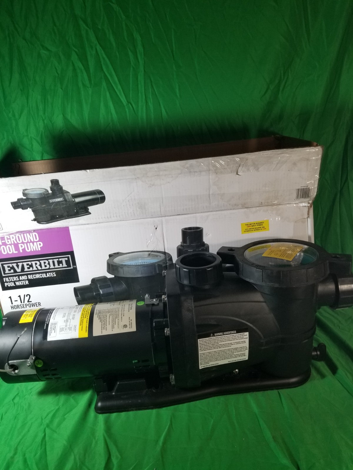 Everbilt Pool Pump Fan-Cooled Motor 1.5 HP 230V Does Not Have Unions