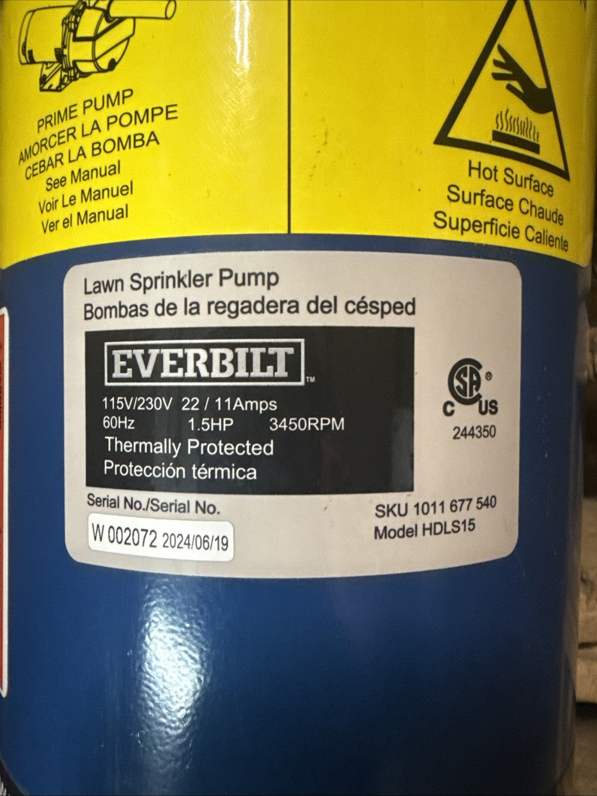 Everbilt 1-1/2 HP Cast Iron Lawn Irrigation Pump HDLS15 *For Parts*