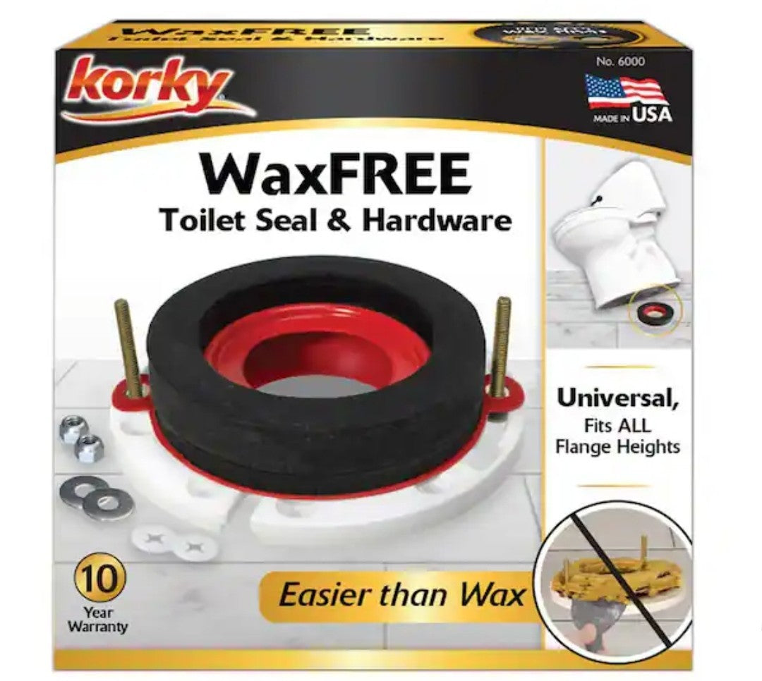 2 Pck Korky 6000BP Universal Wax Free Toilet Seal Kit, Rubber OPEN BOX