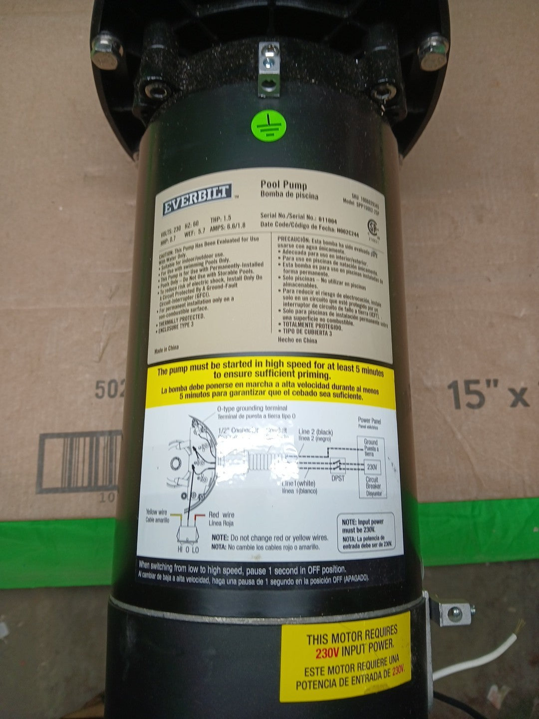 Everbilt 1.5 HP 2-Speed Pool Pump 230-Volt SPP15002-2SP NEW open Box-