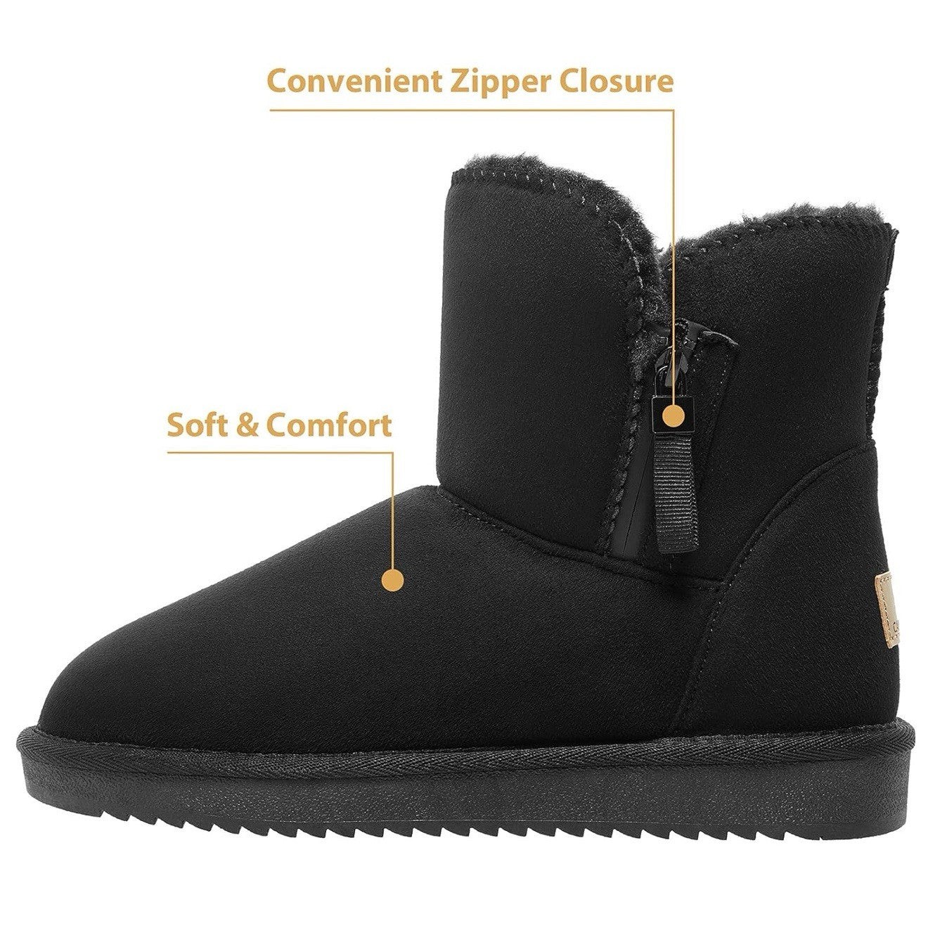 Camel crown Women’s 6 Snow Boot Warm Fur Winter Mid-calf Zipper Short Boot