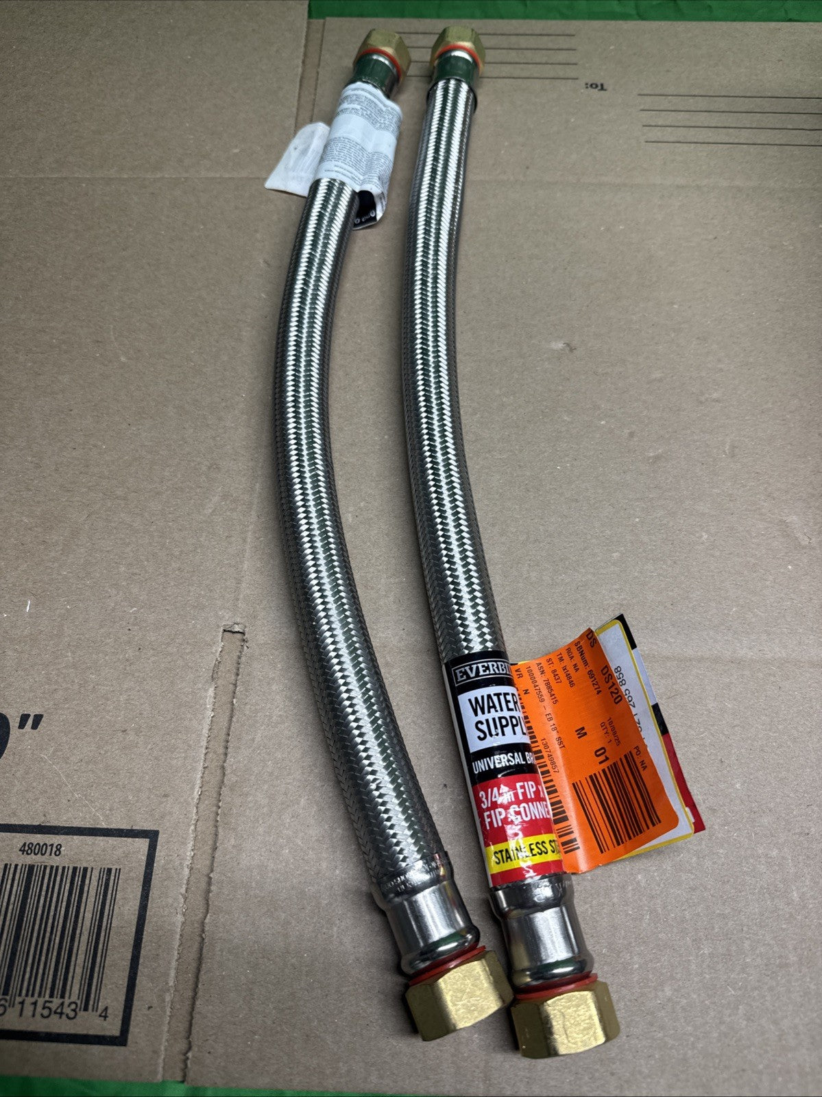 Everbilt Water Heater Supply Line Stainless Steel 3/4" FIP x 7/8" x 18" LOT OF 2