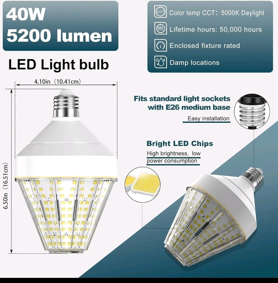 5200 Lumen LED Corn Cob Light Bulb, 40-watt, 300-watt Equivalent, Daylight 50...