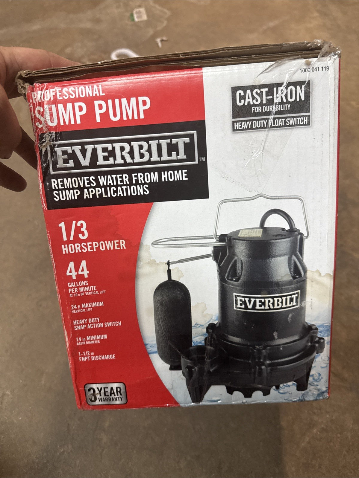 Everbilt 1/3 HP Cast Iron Submersible Sump Pump