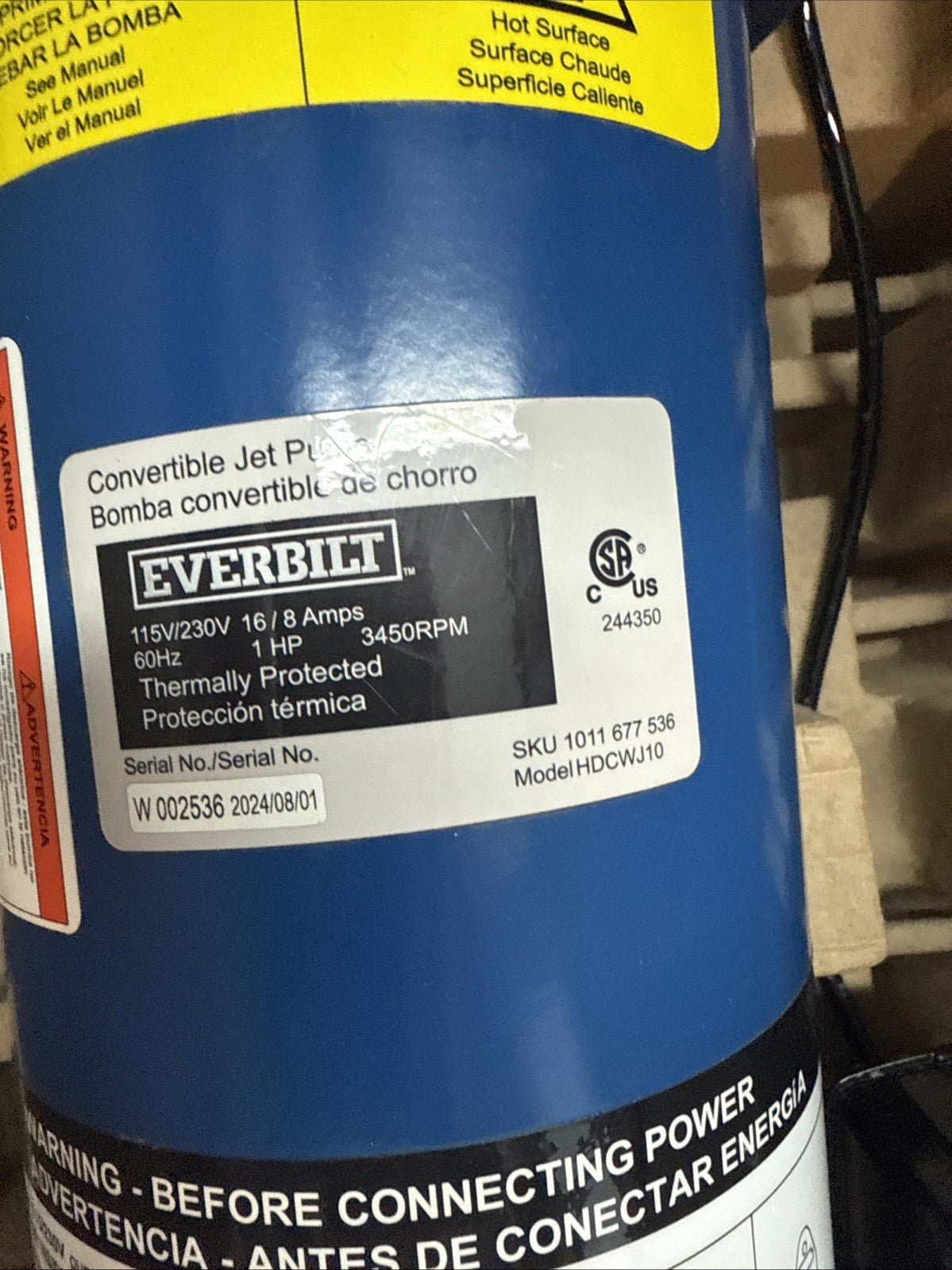 Everbilt 1 HP Professional Convertible Jet Pump *for Parts* Read Description**