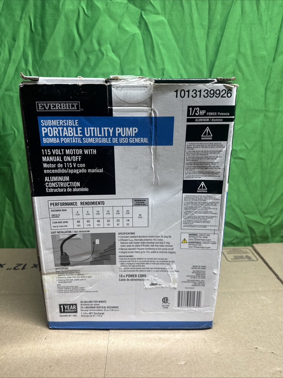 Everbilt 1/3 HP Submersible Aluminum Utility Pump