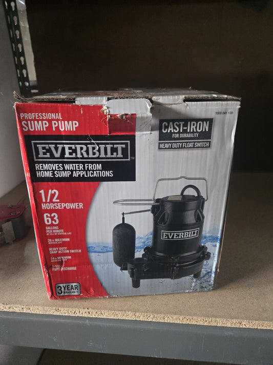 Everbilt HDS50 1/2 HP Cast Iron Sump Pump - 63 GPM 1000 041 120 Float Switch