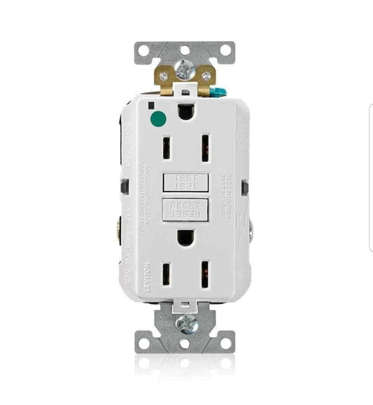 15 Amp Self-Test SmartLockPro Hospital Grade Duplex GFCI Outlet with LED, White