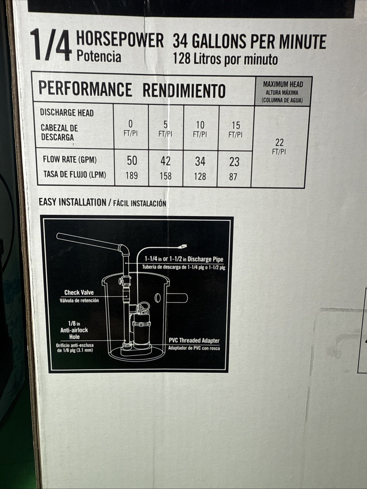 Everbilt 1/4 HP Aluminum Submersible Sump Pump Vertical Switch New Open Box