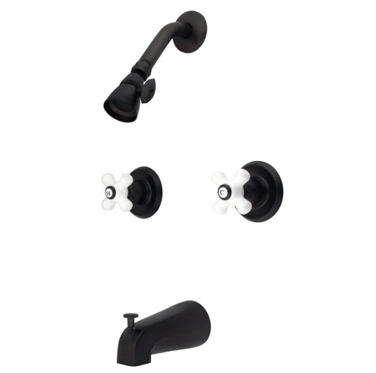 Kingston Brass KB245PX Magellan Tub and Shower Faucet Porcelain Cross Handles