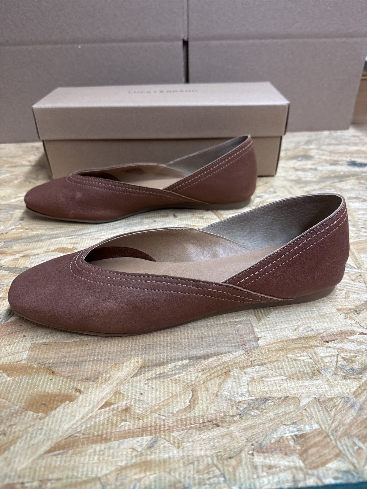 Lucky Brand Womens Size 8.5 Leather Brown Ballet Flats Alba Umber Oyster