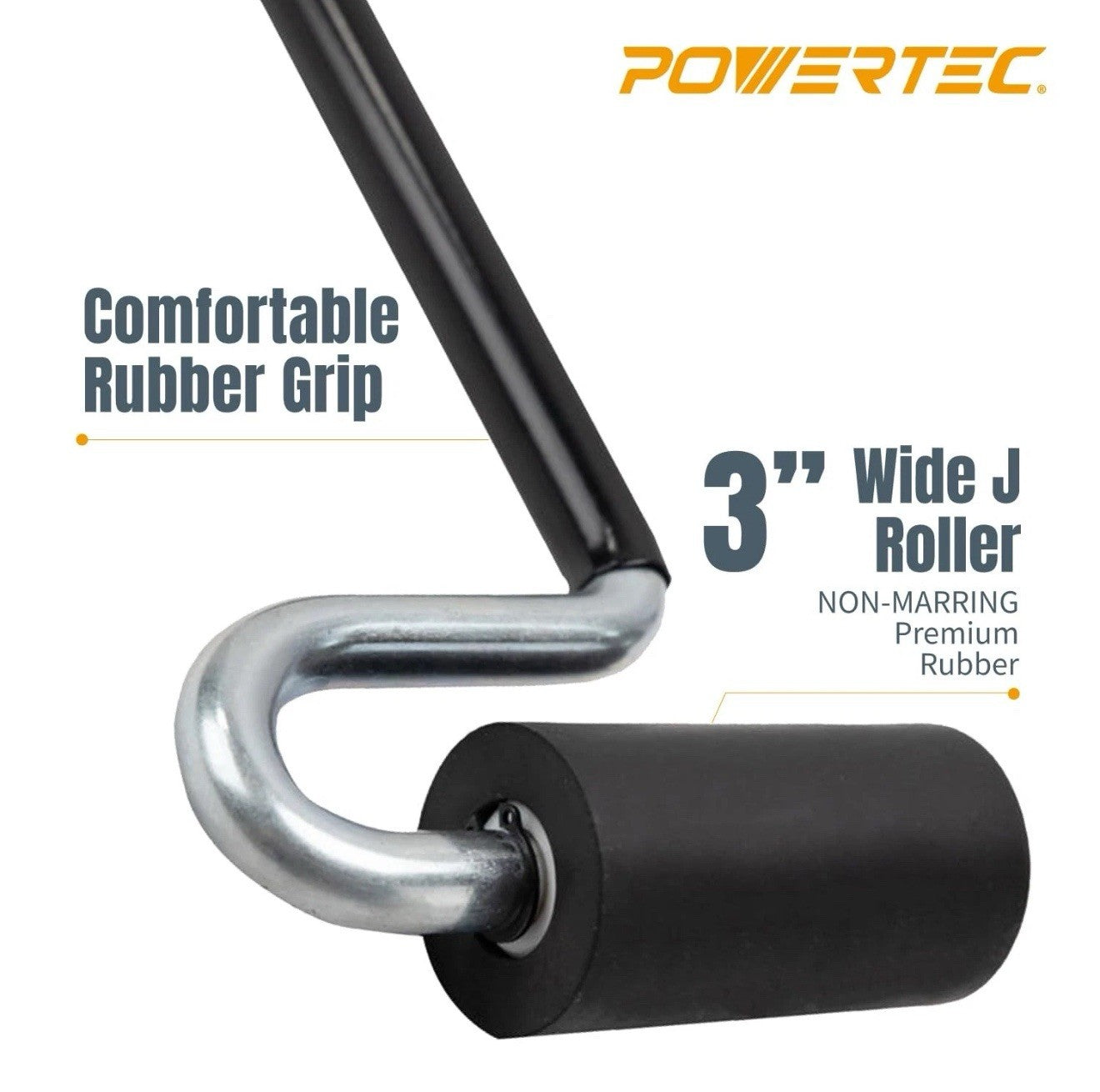 POWERTEC 71010 Long Handle J-Roller with Rubber Roller, 1-1/2-Inch by 3-Inch –