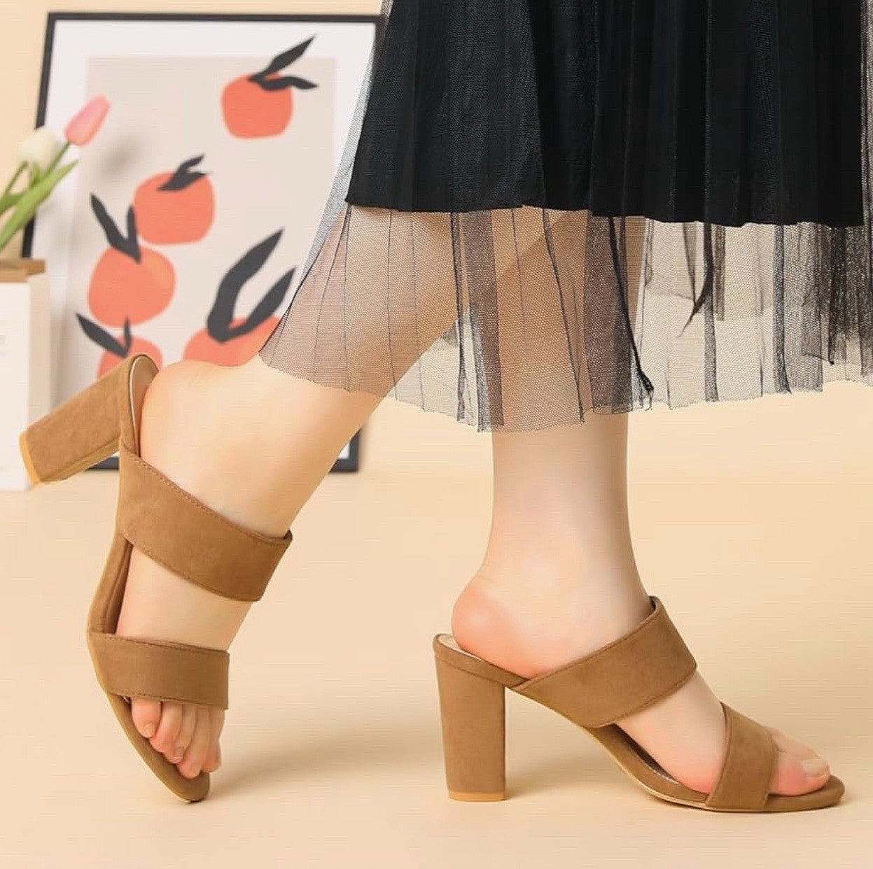 Allegra K women’s 8.5 Open Toe block heel slide sandals