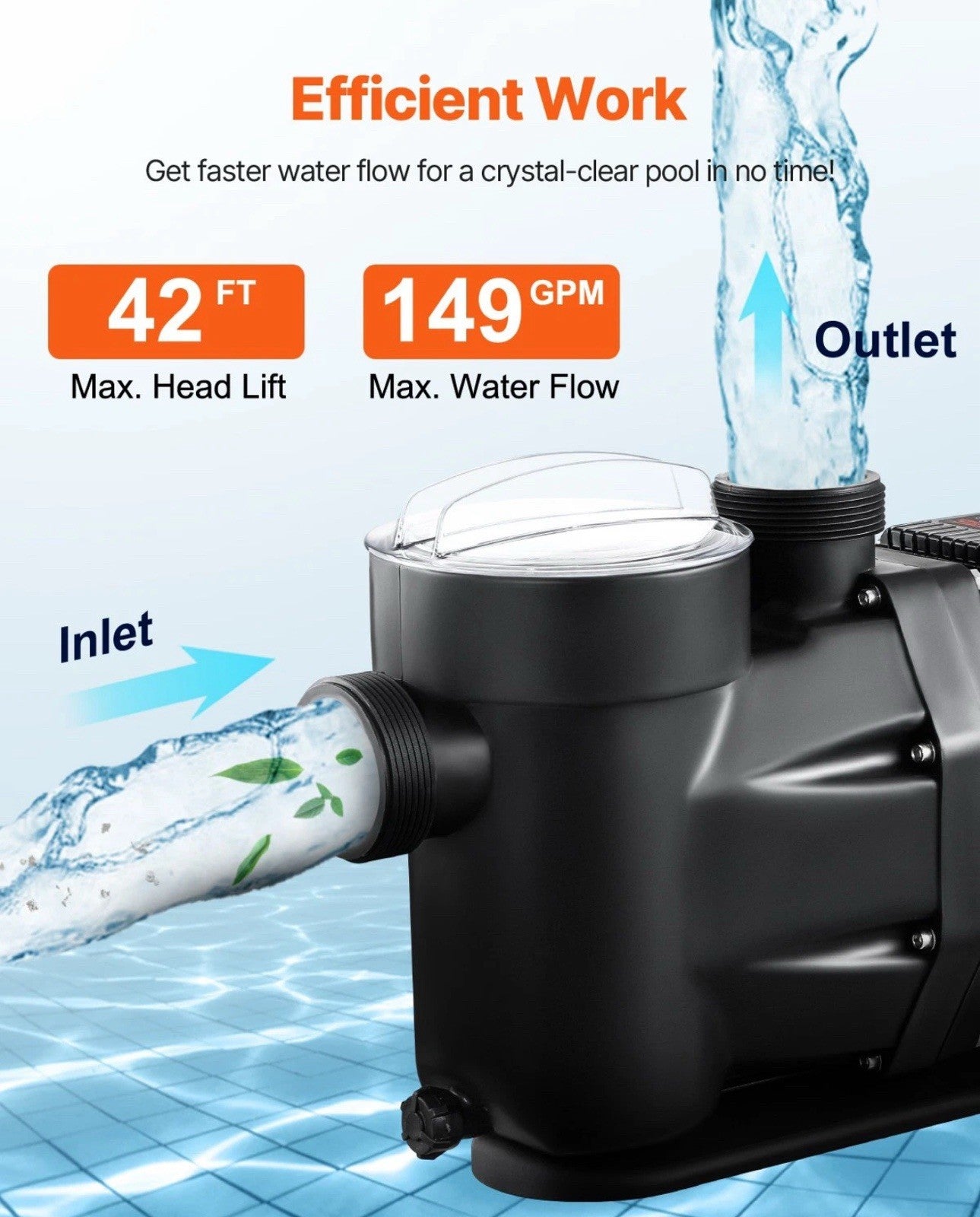 3 HP Above Ground Swimming Pool Pump Single Speed 149 GPM 3450 RPM 220V