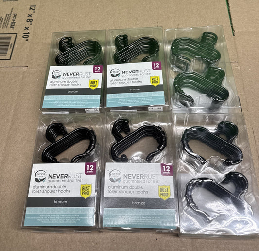 NeverRust Aluminum Double Roller Shower Hooks in Bronze (72 PACK)