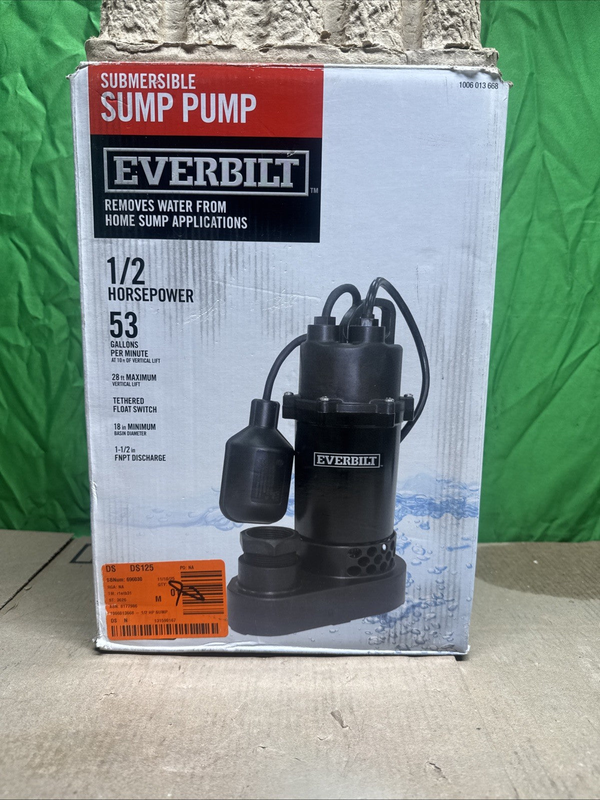 Everbilt HDSP50W 1/2 HP Submersible Aluminum Sump Pump with Tethered Switch