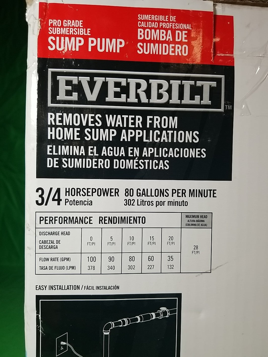 Everbilt 3/4HP Cast-Iron Pro-Grade Submersible Sump Pump 1004 120 345 HDS75