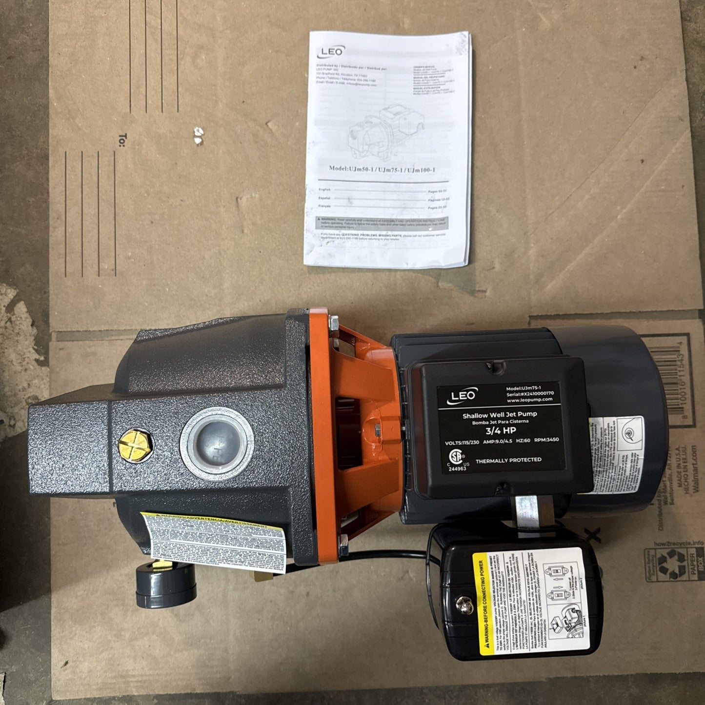 Leo Pump Cast Iron Construction Shallow Well Pump, 3/4 Hp 1100gpm 115/230v