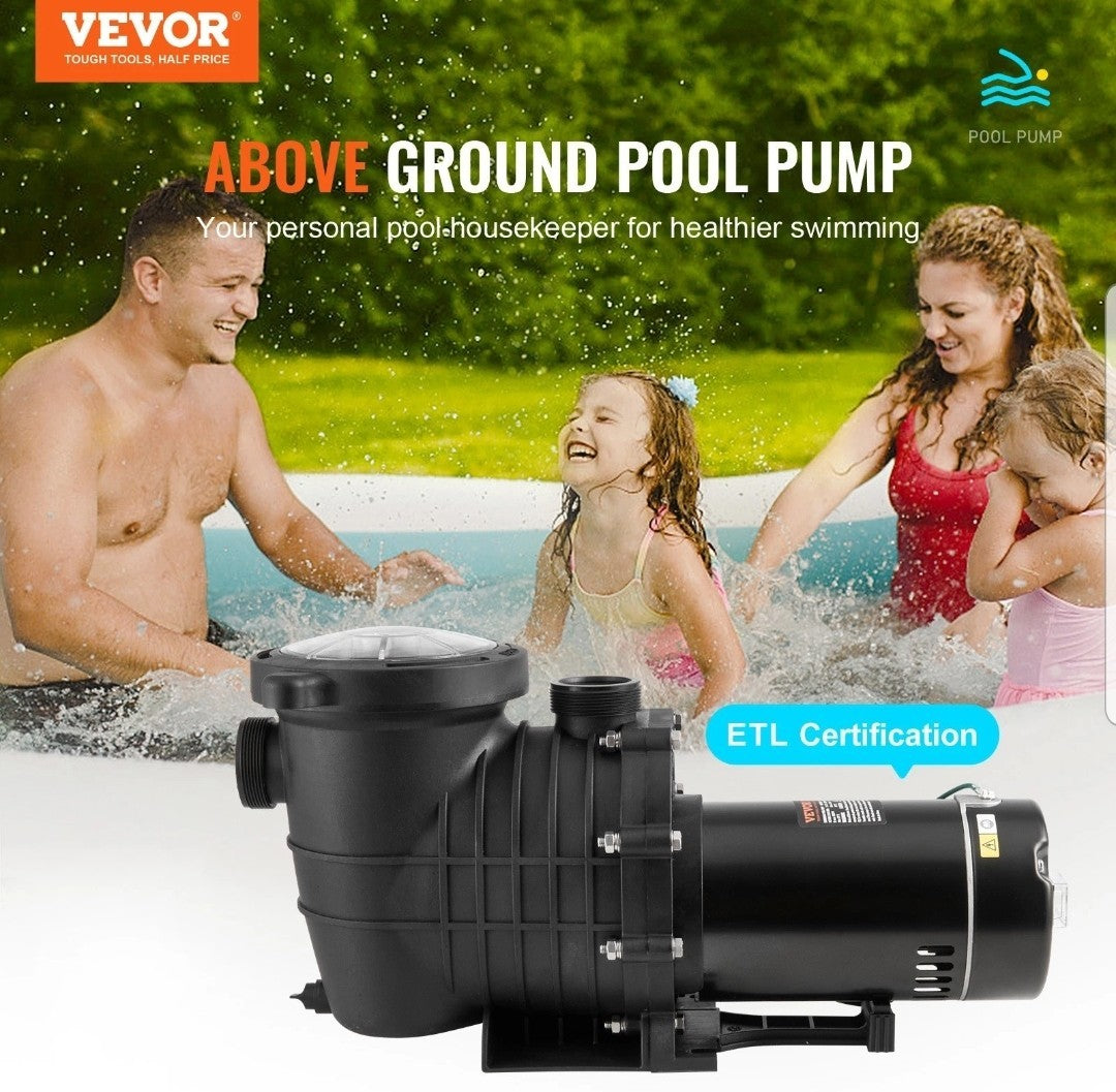 VEVOR Above Ground Swimming Pool Pump Single Speed 1 HP 80 GPM 110V / 240V
