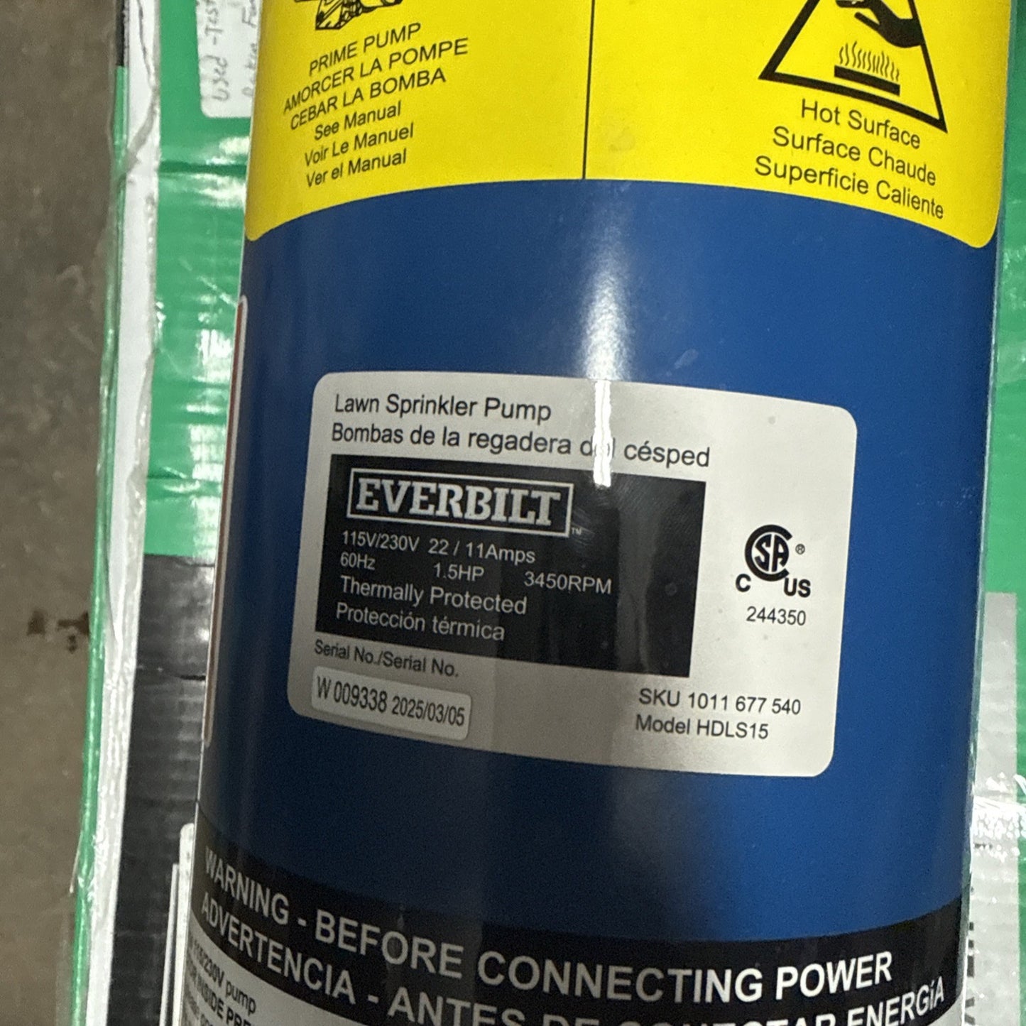 Everbilt 1-1/2 HP Cast Iron Lawn Irrigation Pump HDLS15 *For Parts*