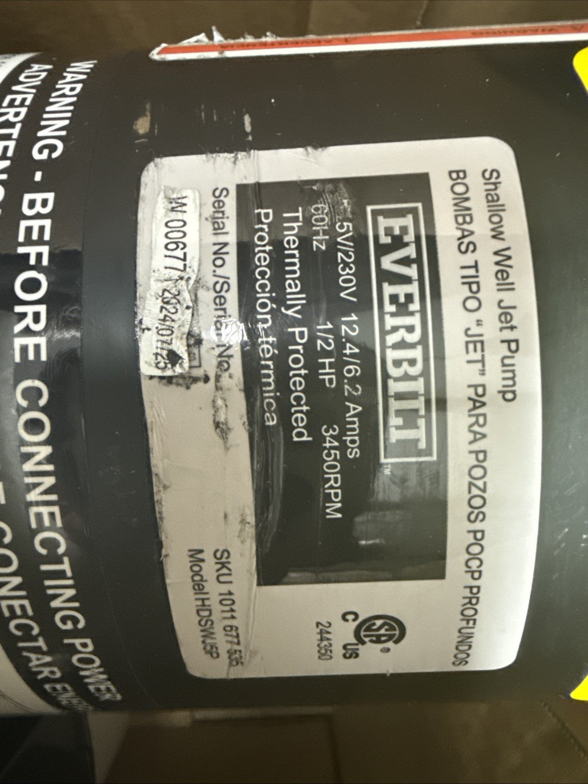 Everbilt 1/2 HP Shallow Well Jet Pump 1011677535 Used Works