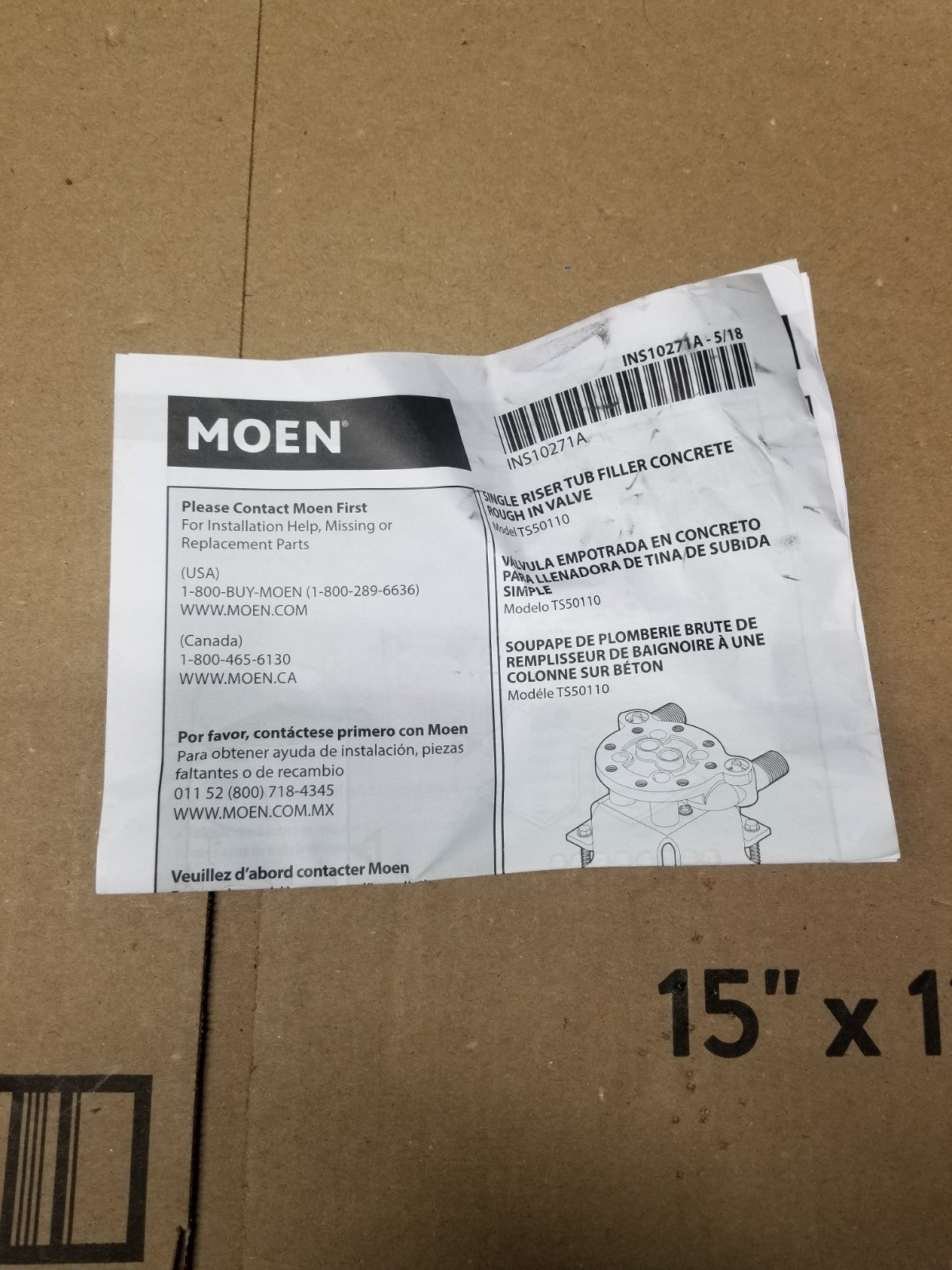 Moen TS50110 Floor Mounted Tub Riser Mounting Kit OPEN BOX