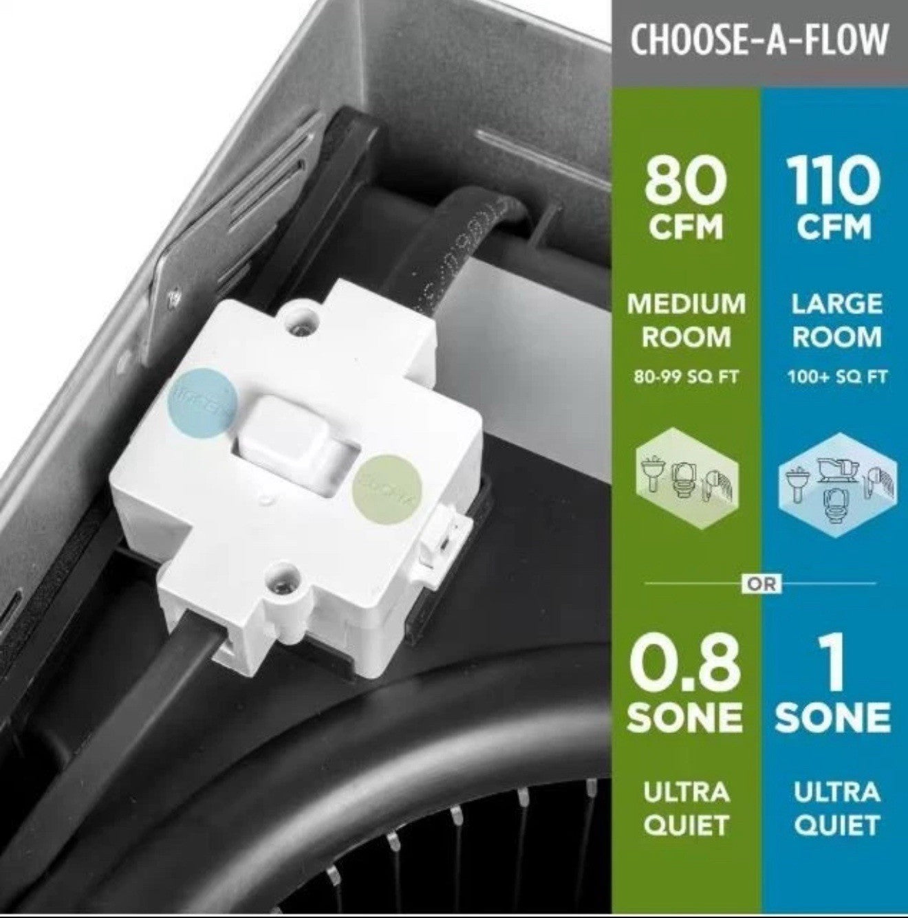 Commercial Electric 80/110 CFM Ceiling Exhaust Fan LED Bluetooth Speaker BF1112