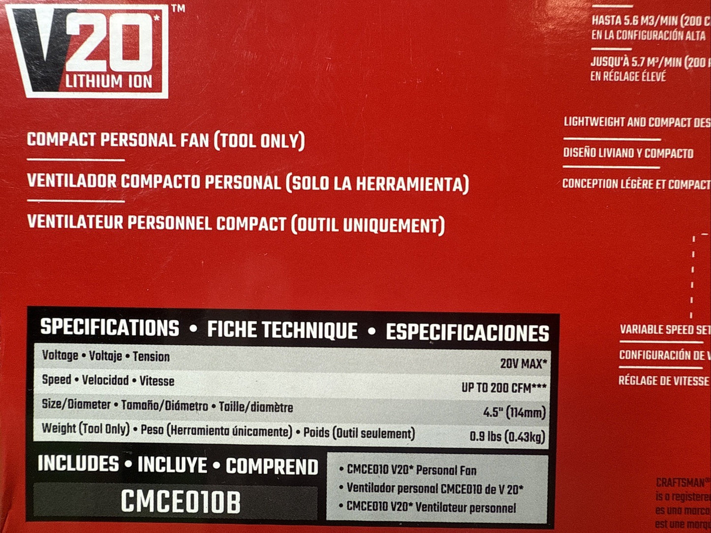 CRAFTSMAN V20 Cordless Personal Fan, Compact and Collapsible, Tool Only