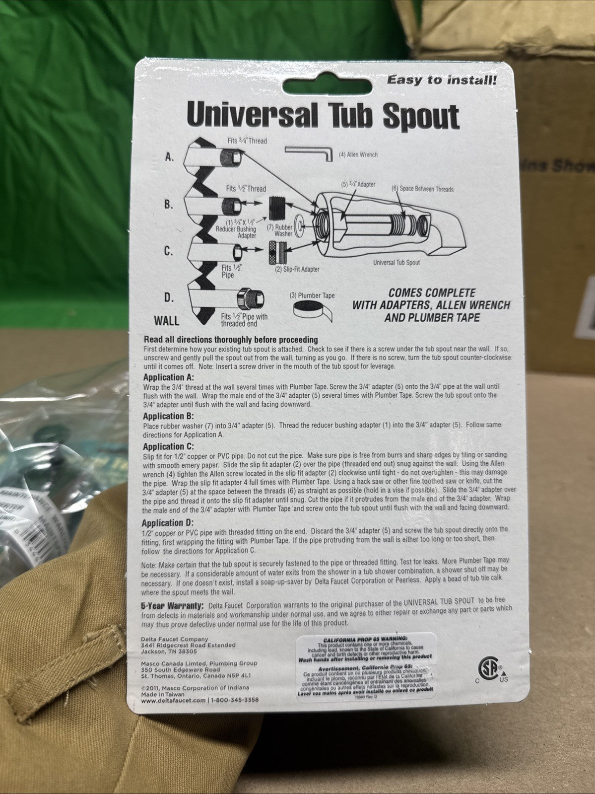 Delta 1075 Series MAINSP831CH Universal Tub Diverter Spout Chrome 4 PACK