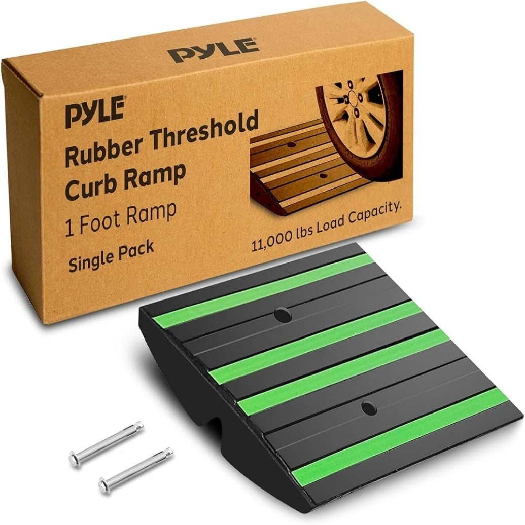 Pyle 1 Ft. Rubber Threshold Curb Ramp - Green Reflective Strips NEW OPEN BOX