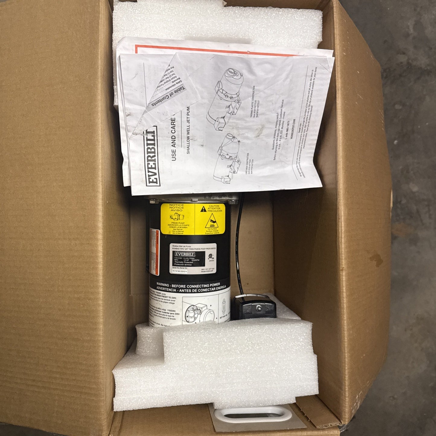 Everbilt 1/2 HP Shallow Well Jet Pump 1011677535 For Parts*