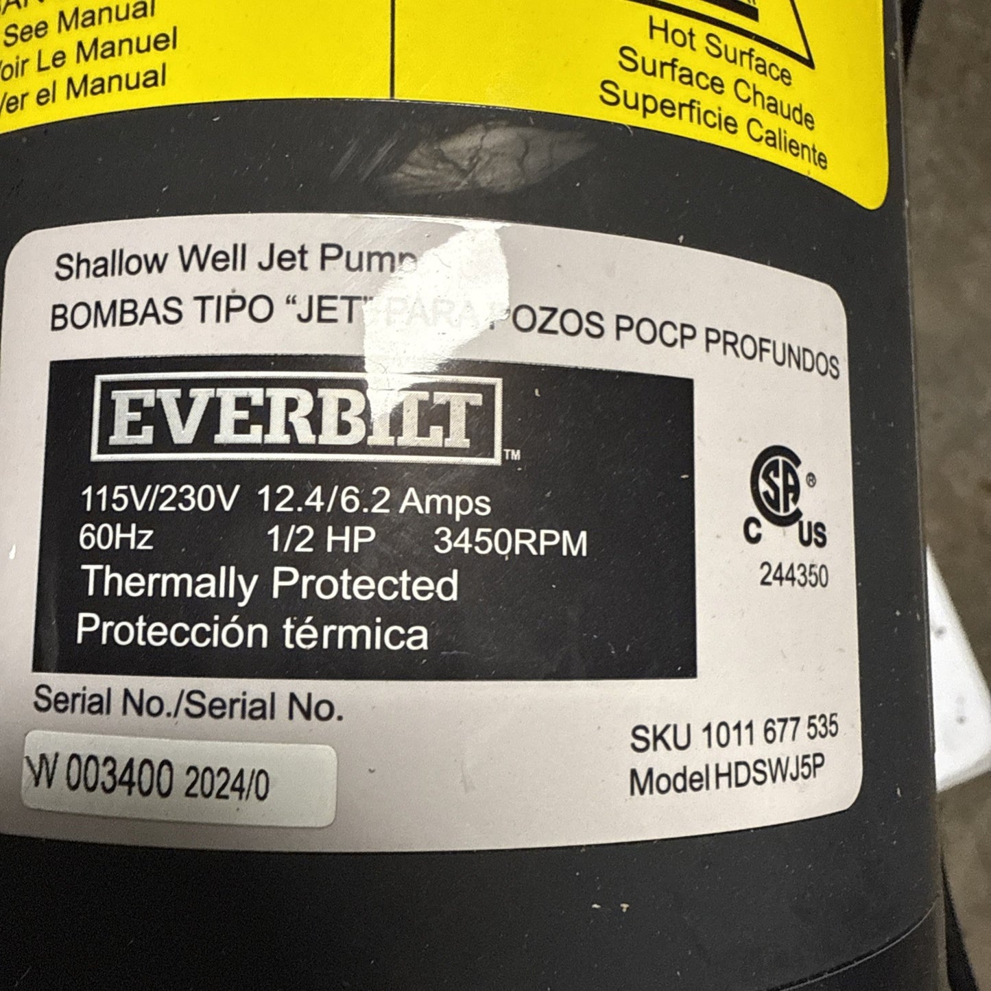 Everbilt 1/2 HP Shallow Well Jet Pump 1011677535.  *Read  Description**