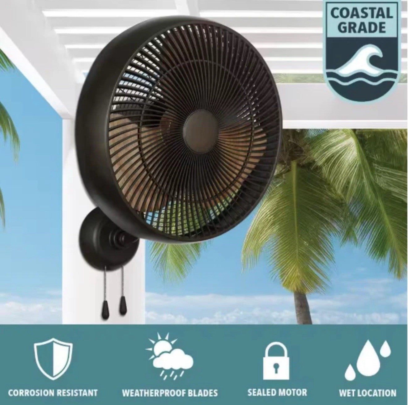 Hampton Bay 18 in. 3 Speed Oscillating High Velocity Flat Bronze Wall Mount Fan