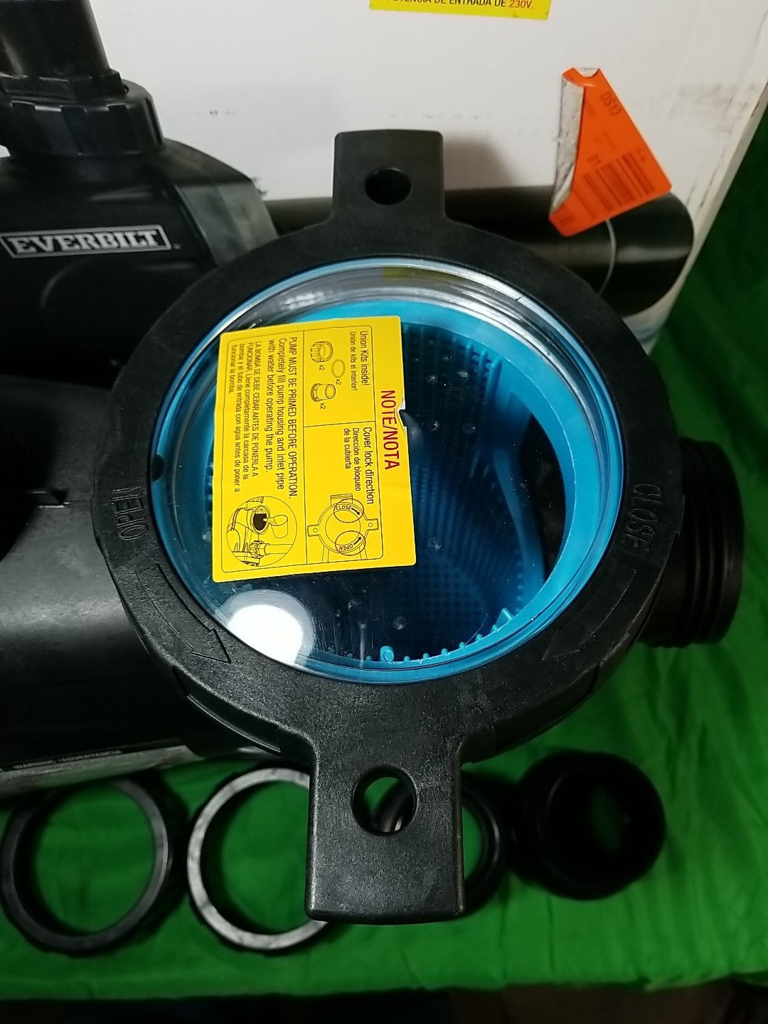 Everbilt Pool Pump Fan-Cooled Motor 1.5 HP 230V Has Unions.*