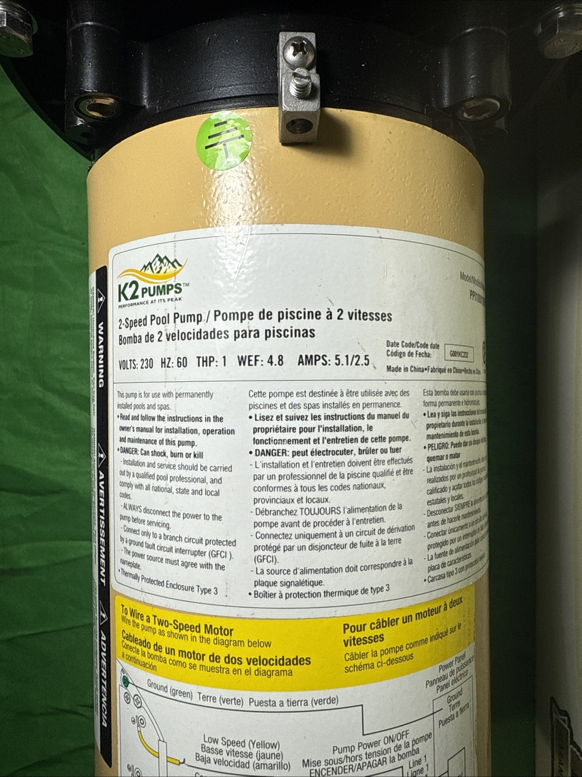 K2 Pumps Pool Pump 1 Hp Self Priming Two Speed 230 Volt Doe Compliant