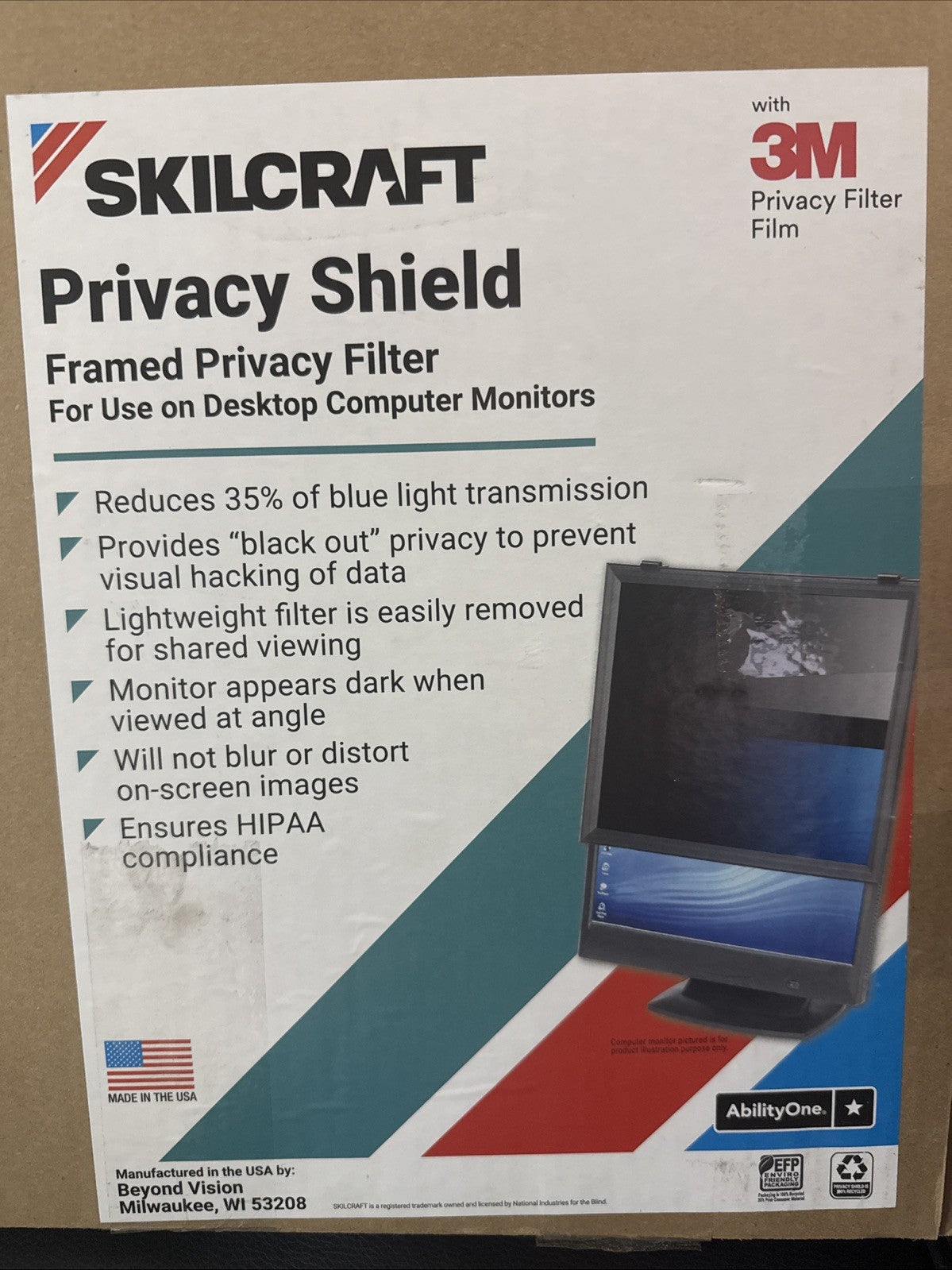 SKILCRAFT Privacy Shield W/ Frame For 20" Widescreen LCD Monitors or 20" CRT