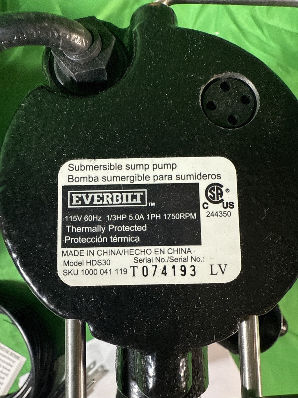 Everbilt 1/3 HP Cast Iron Submersible Sump Pump NEW open Box