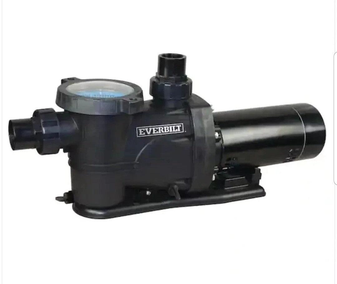 Everbilt Pool Pump Fan-Cooled Motor 1.5 HP 230V Has Unions.