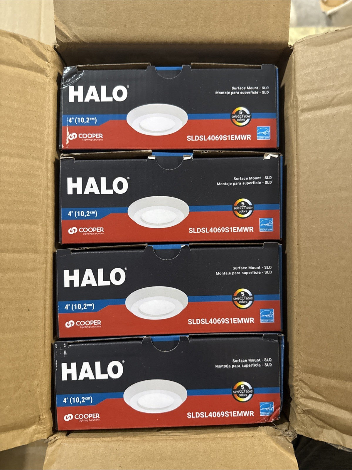 4PK HALO 4 in. 2700K-5000K Selectable CCT Surface Integrated LED Downlight Rec