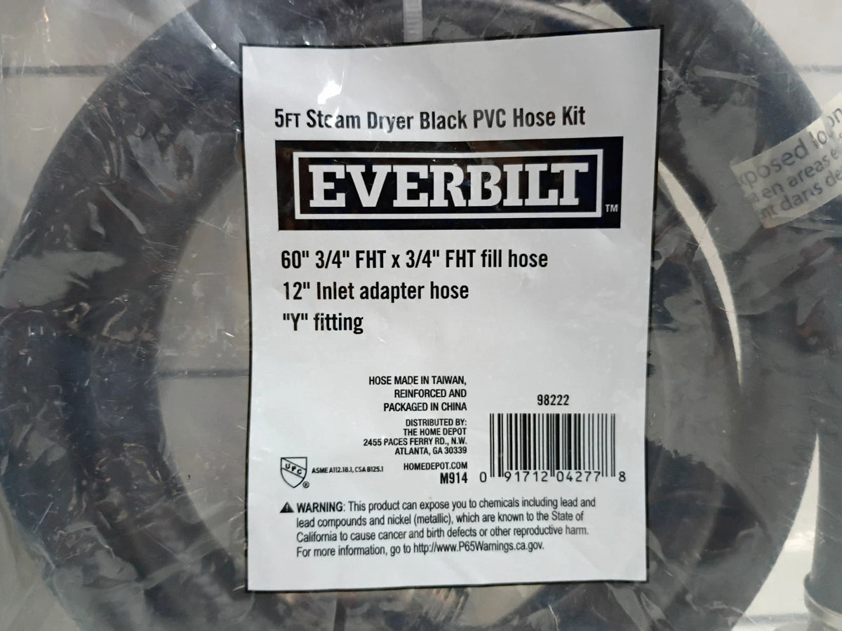 Everbilt 98222 5ft Steam Dryer Black PVC New Hose Kit