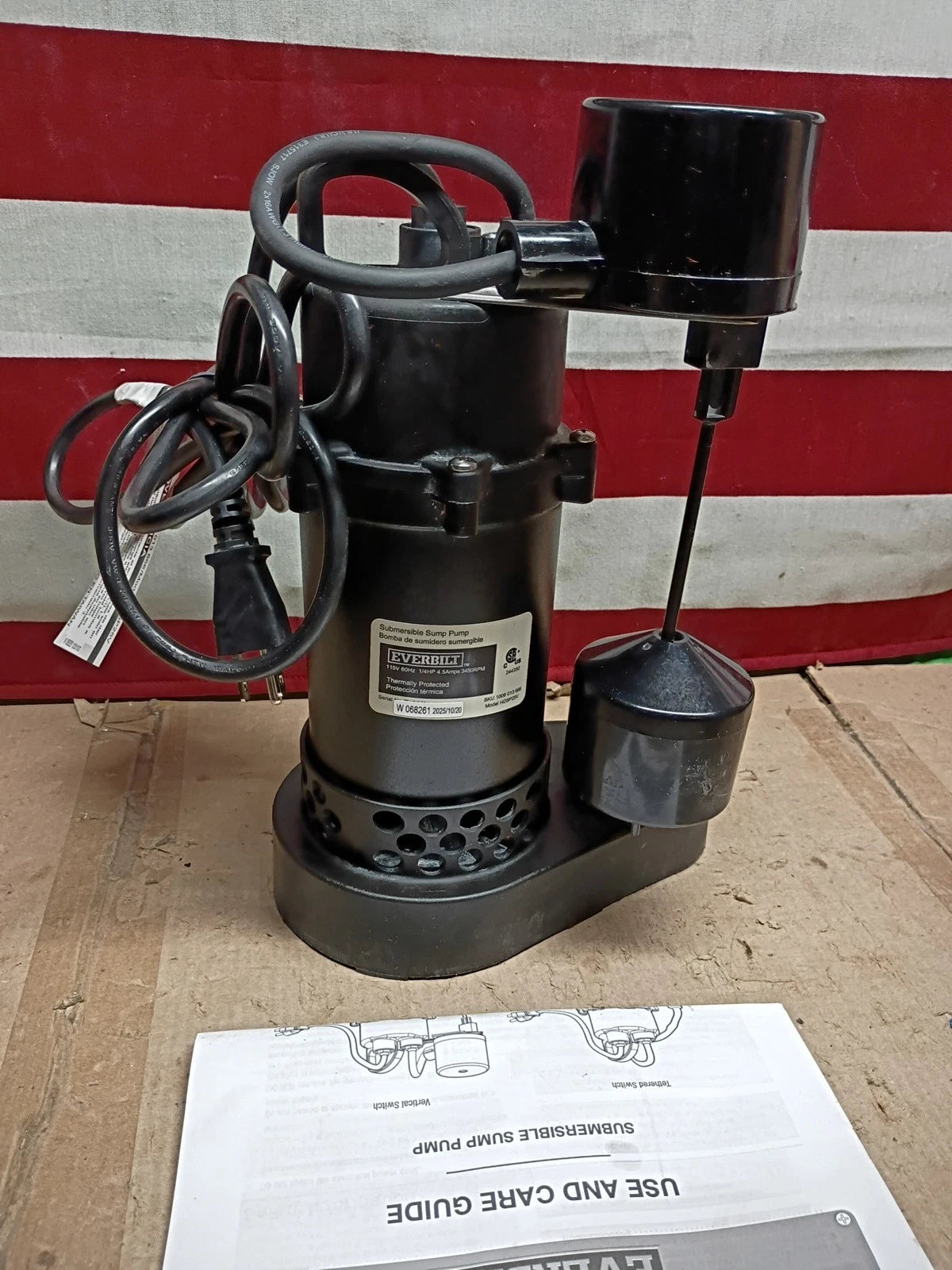 Everbilt HDSP2 1/4 HP Aluminum Sump Pump w/ Tether Float Switch OPEN BOX.